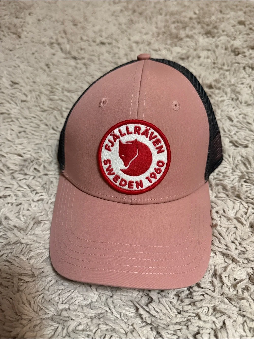 Fjällräven Pink Trucker Cap with Red Logo Patch